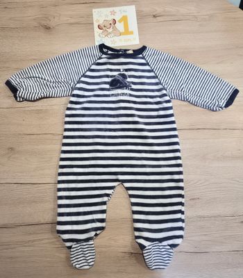 Pyjama 1 pièce en velours marinière, Aubisou, 12 mois 74cm