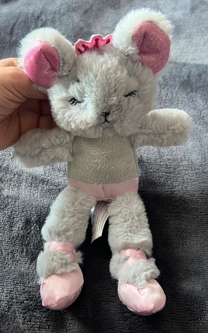 Petite peluche doudou souris animal adventure neuve sans étiquette grise et rose