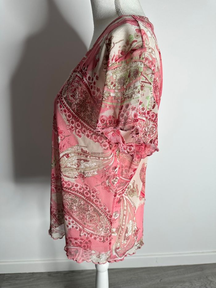 Top en mesh paisley fleurs rose et crème Y2K T42 XL - photo numéro 2