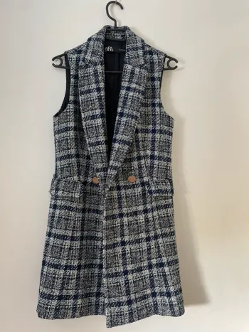 Zara veste blazer texturé /robe tailleur sans manches en tweed taille S
