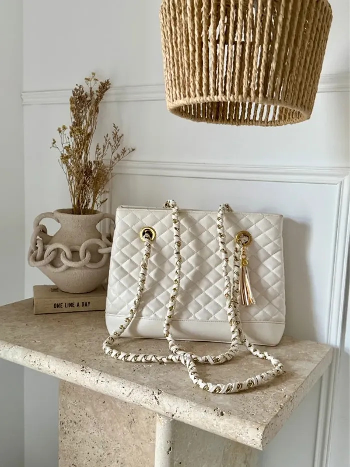 Sac blanc femme chaînes doré or matelassés blanc chaînes doré or zip bandoulière à main borsa - photo numéro 2