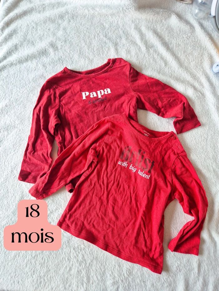 Lot 2 t shirt manches longues 18 mois
