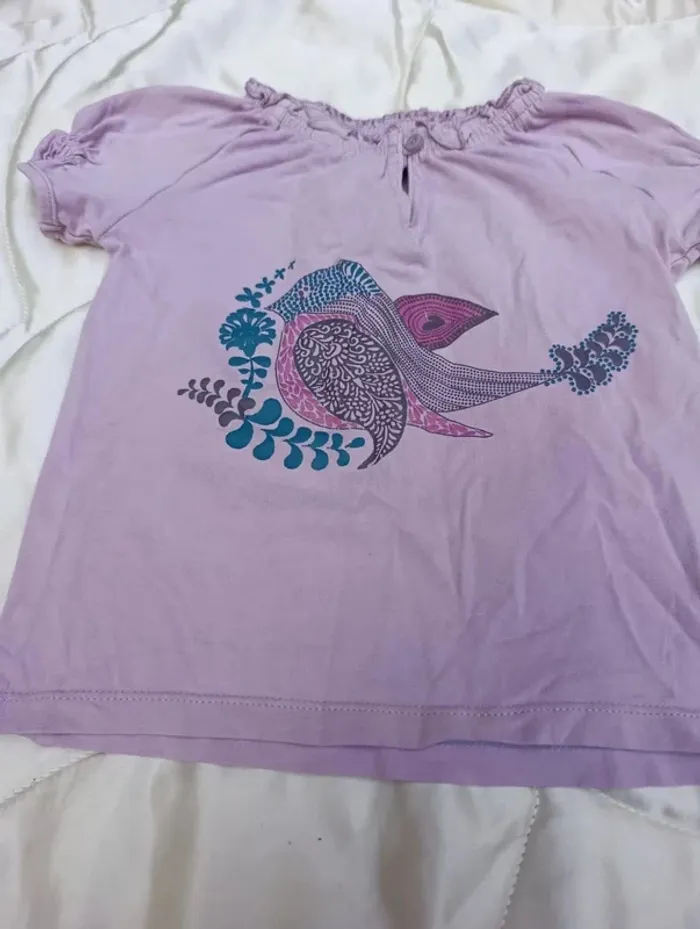 T-shirt manches courtes mauve oiseau 4 ans Vertbaudet - photo numéro 2