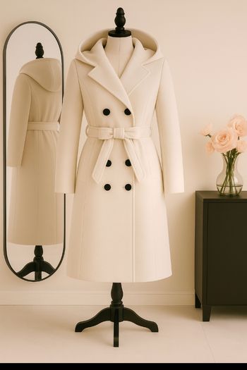 Manteau en laine à capuche beige creme