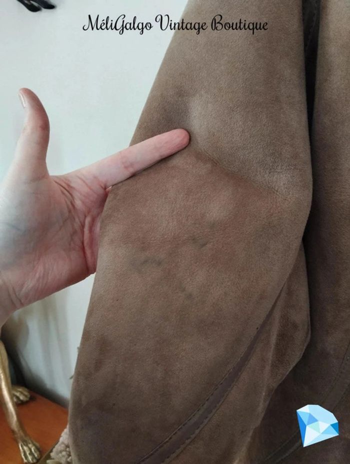 🌹 Manteau Cuir/Daim Velours Beige Clair Doublé Sherpa Vintage T40/42🌹 - photo numéro 18