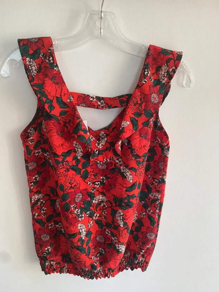 Blouse sans manche cache cache rouge à fleur - photo numéro 5