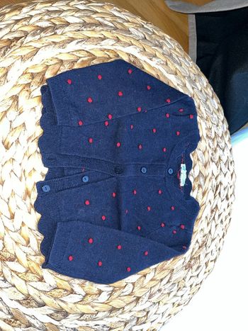 Gilet bleu marine pois rouges Jacadi 12 mois 74cm