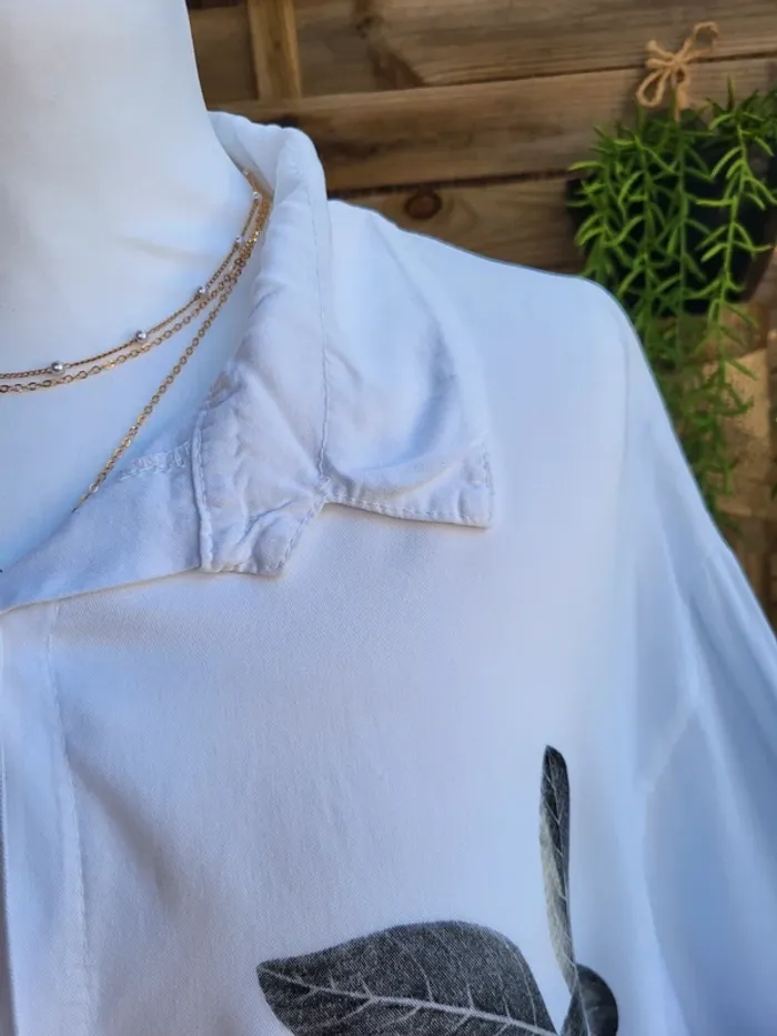 Chemise tunique asymétrique fleuri blanc gris influx taille 46 - photo numéro 3