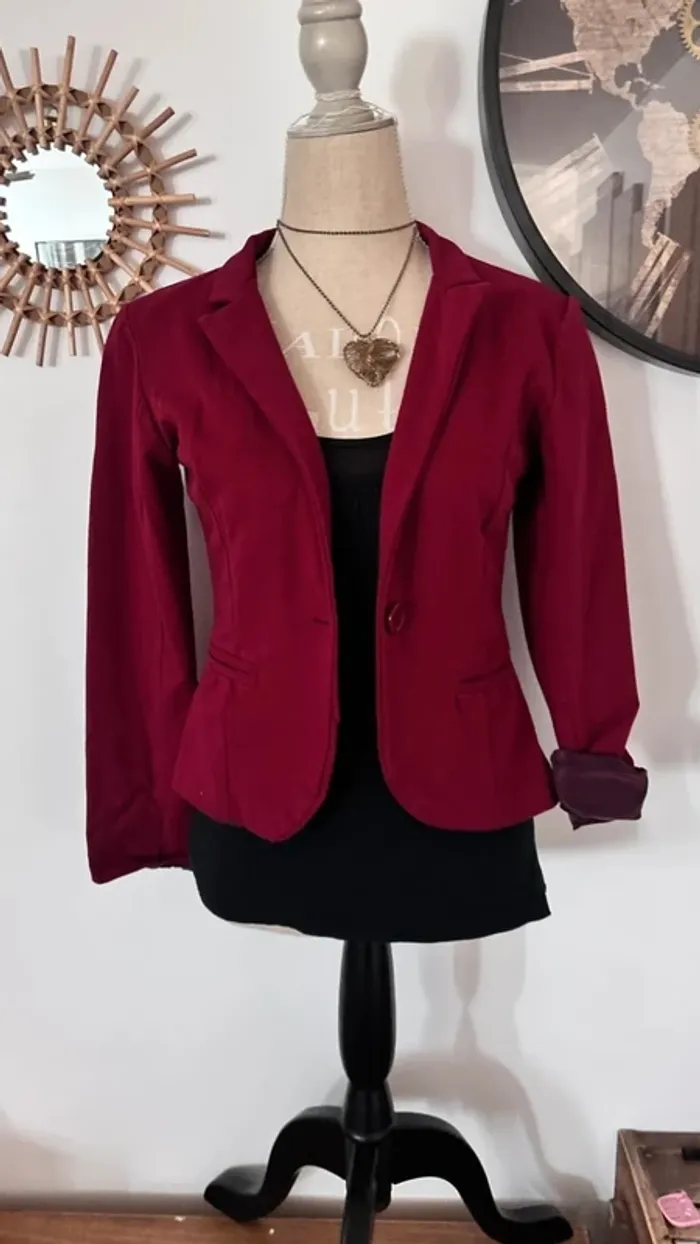 💕 blazer bordeaux cintré en tissus taille 36 s #madeinitaly
