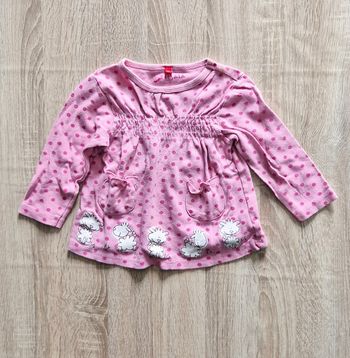 Tunique rose à pois et petits moutons - T-shirt manches longues fille