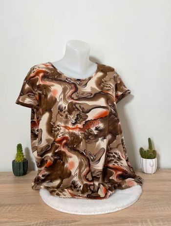 Haut moderne abstrait marron et orange Grande Taille