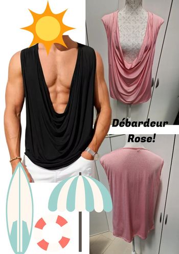 Débardeur Rose Pastel Drapé Décolleté Sexy Plongeant Homme