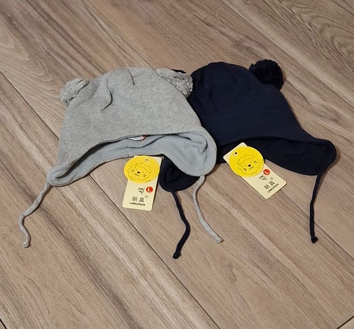 Lot 2 bonnet  enfant Mixte hiver bleu gris