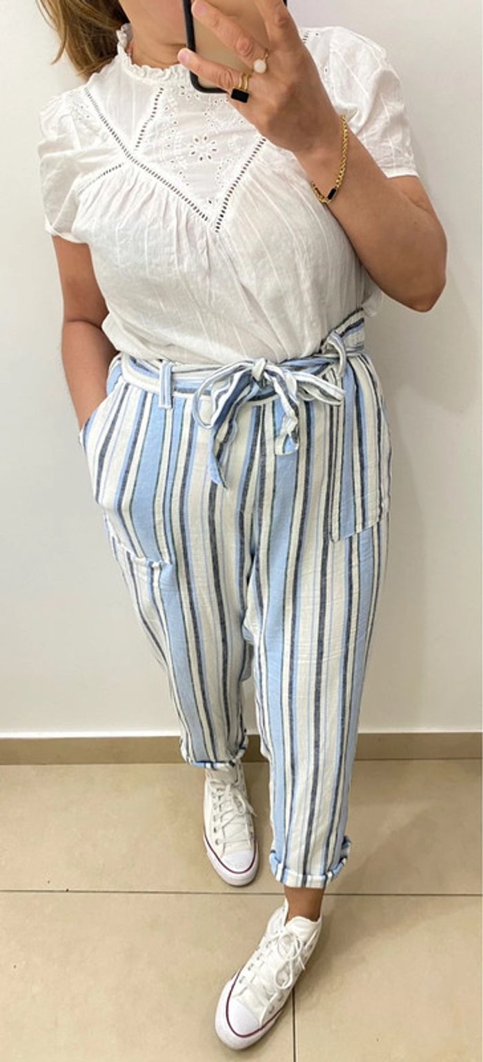 Pantalon À Rayures Avec Ceinture À Nouer Taille L