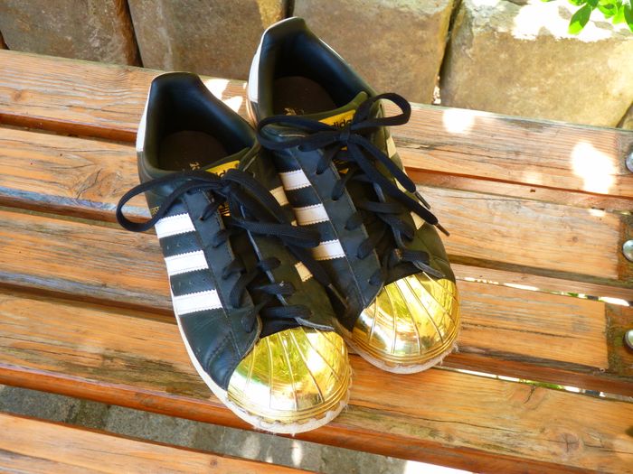Baskets sneakers femme Chaussure Adidas Superstar Metal Toe noir blanc or 38 TBE - photo numéro 3