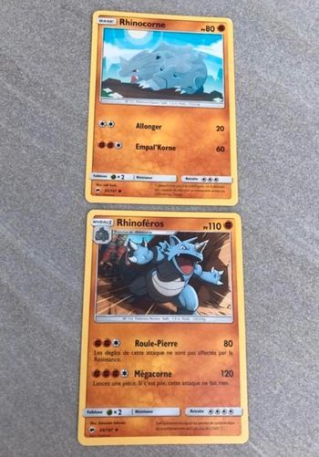 lot de 2 cartes Pokémon Rhinocorne Rhinoféros Ombres Ardentes 65 et 66/147