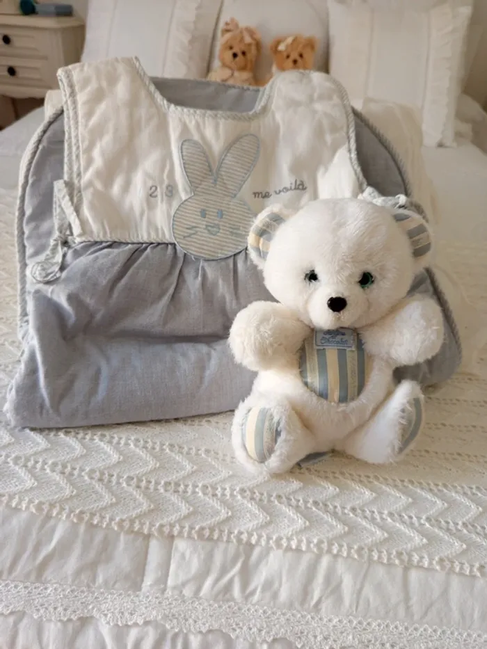 Ourson vintage blanc rayé bleu Tartine et Chocolat + gigoteuse look rétro 🐰 6/12 mois - photo numéro 11