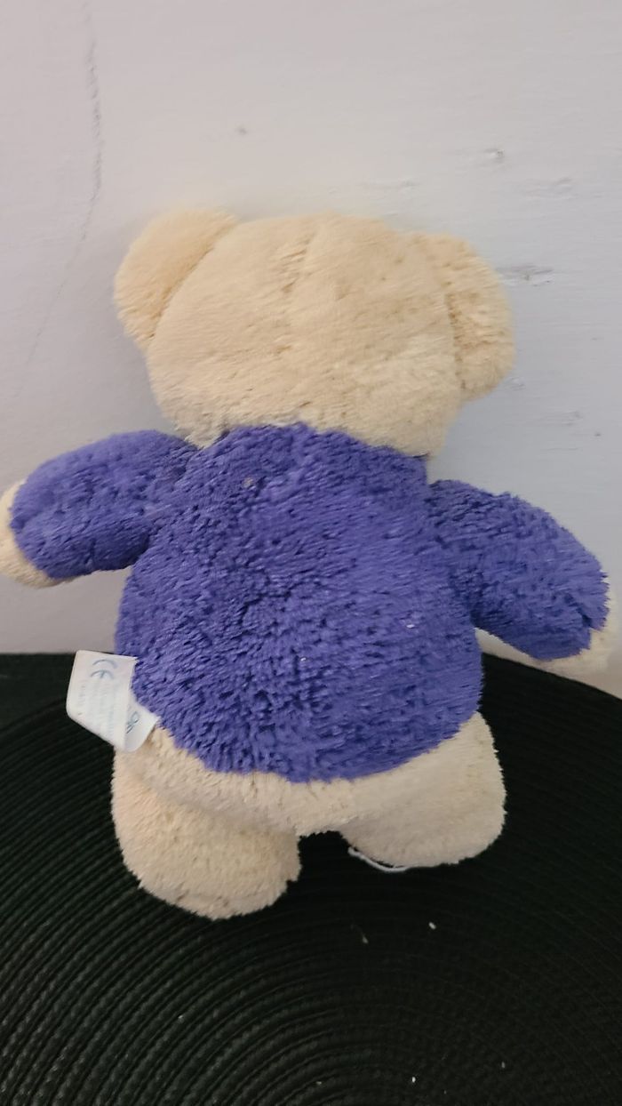 Doudou peluche ours bleu beige Dermactive 20 cm - photo numéro 2