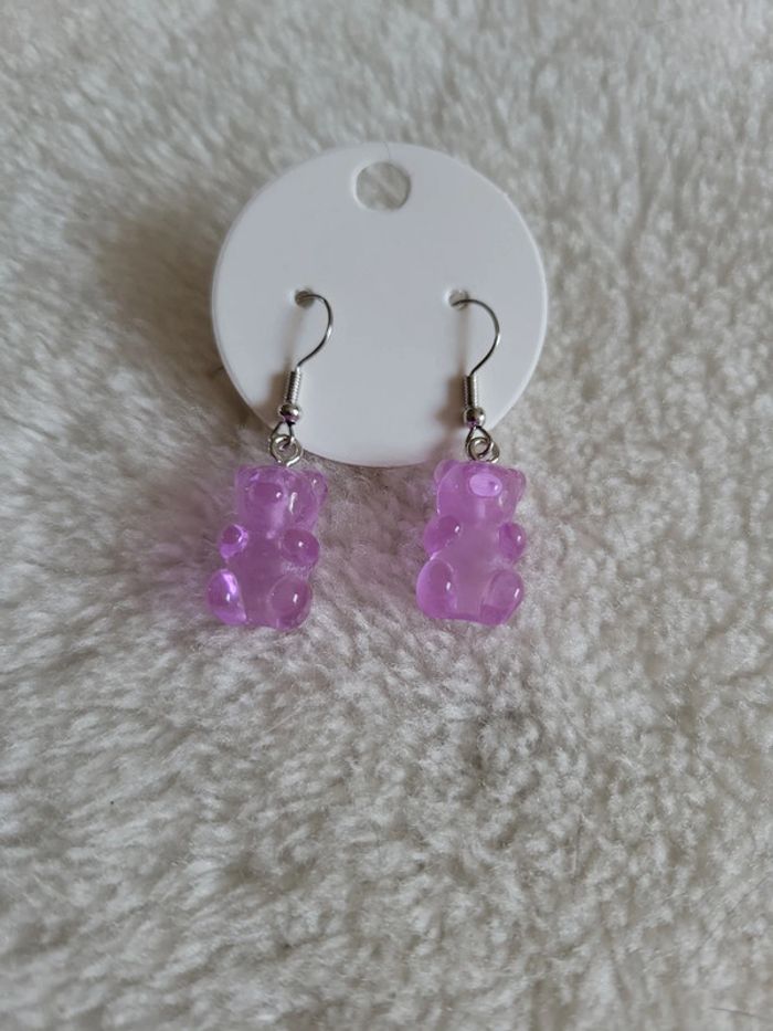 Boucles d oreilles nounours mauve. - photo numéro 2