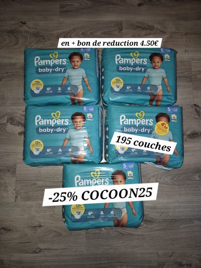 195 couches + bon réduction 4.50€ pampers baby dry taille 5