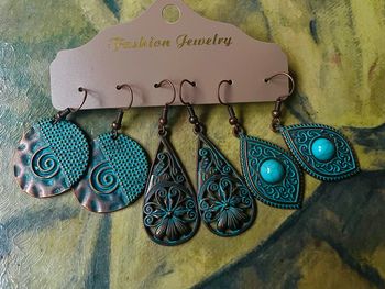 Boucles d’oreilles vintage – set de 3 paires – style ethnique turquoise & cuivre