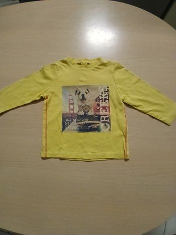 Pull fin en coton bebe taille 12 mois marque creeks couleur jaune motifs chien