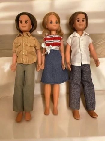 Poupées vintage Mattel Sunshine Family 1973 – Steve x2 & Stephanie – lot 3 poupées années 70 – jouets rétro collection