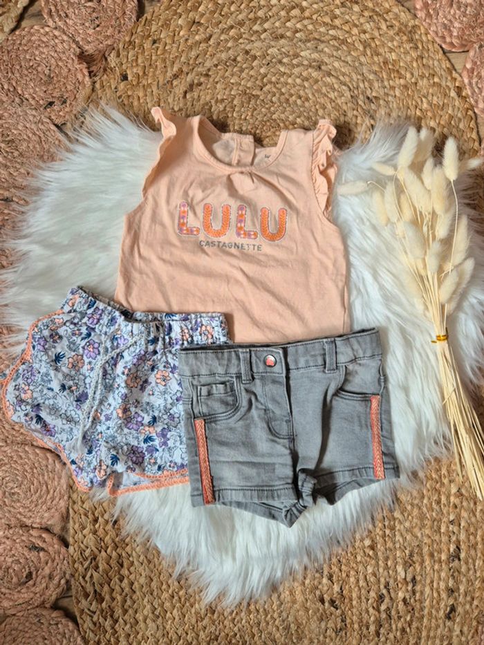 🧡 Magnifique ensemble short + t-shirt Lulu Castagnette 12 mois