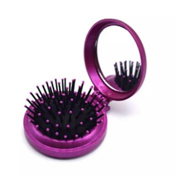Brosse de sac avec miroir rose fushia