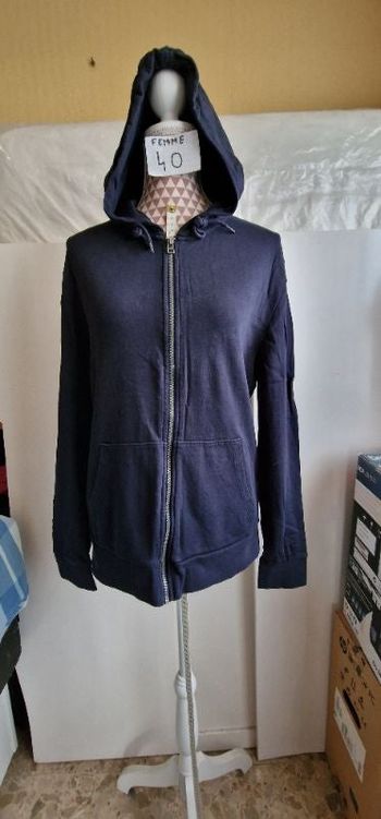 Veste de jogging, bleu marine, en très très bon état, en coton, longueur 66cm