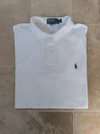 Polo Ralph Lauren homme XL pima coton blanc logo marine comme neuf