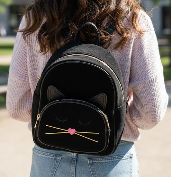 Adorable Mini Sac à Dos Chat Noir - Parfait pour vos essentiels !