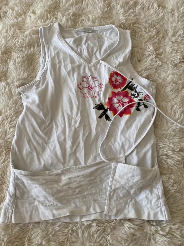 Haut blanc à fleurs à nouer Promod taille S - photo numéro 3