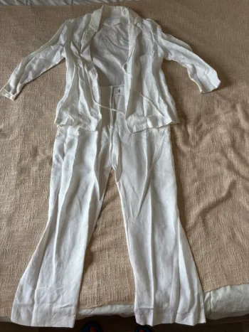 Ensemble Promod blanc – Veste & pantalon 100 % lin – Taille 38
