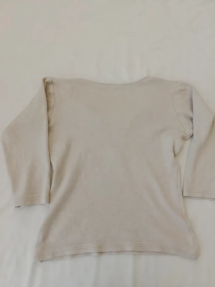 Joli top manches 3/4 décolleté lacé écru taille S - photo numéro 8