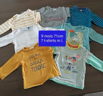 Lot 7 t-shirts manches longues garçon 9 mois 71 cm