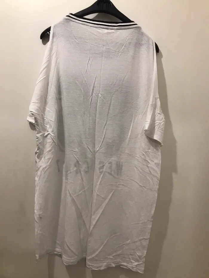 Haut robe femme tunique manches courtes ouvertures sur les épaules blanc et noir taille unique - photo numéro 2