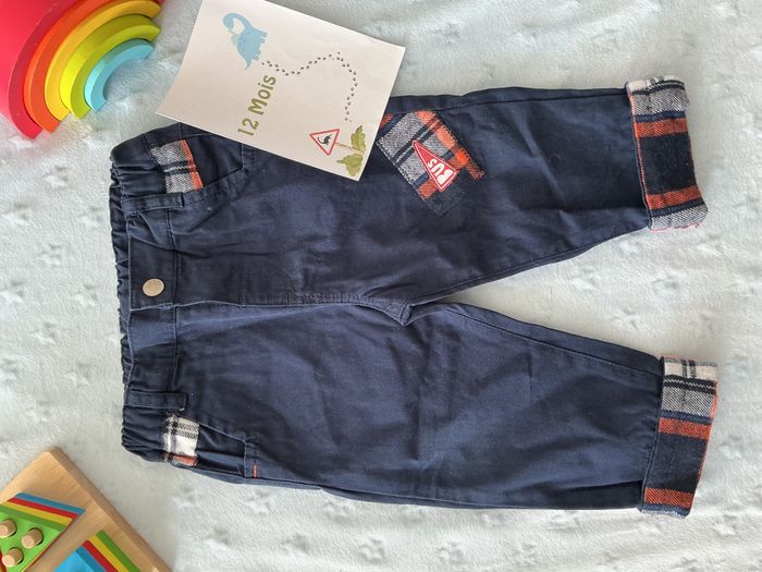 pantalon léger marine revers orange et blanc taille réglable 12 mois u tout petits - photo numéro 3