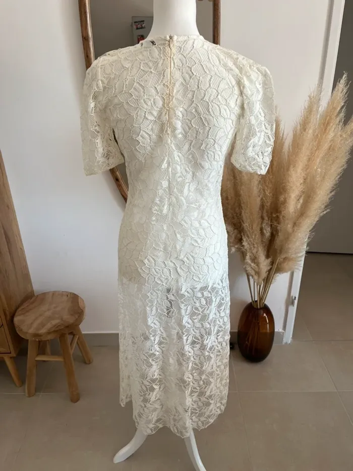 Robe midi en dentelle blanche/crème Zara - photo numéro 6