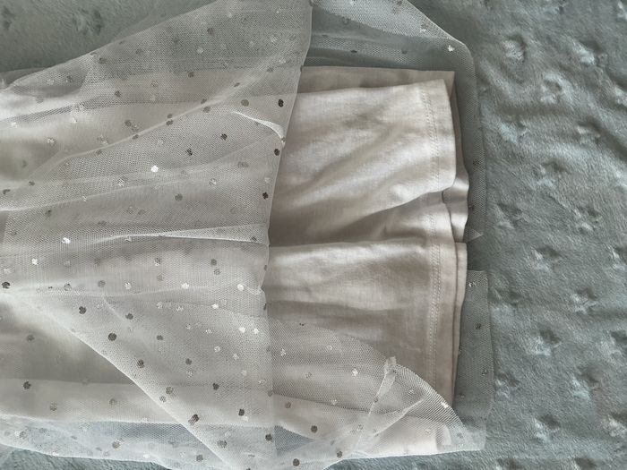 robe manches courtes blanc en tulle doublure à pois argentés 12 mois tex - photo numéro 5