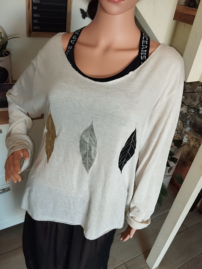 Pull oversize plumes argentées