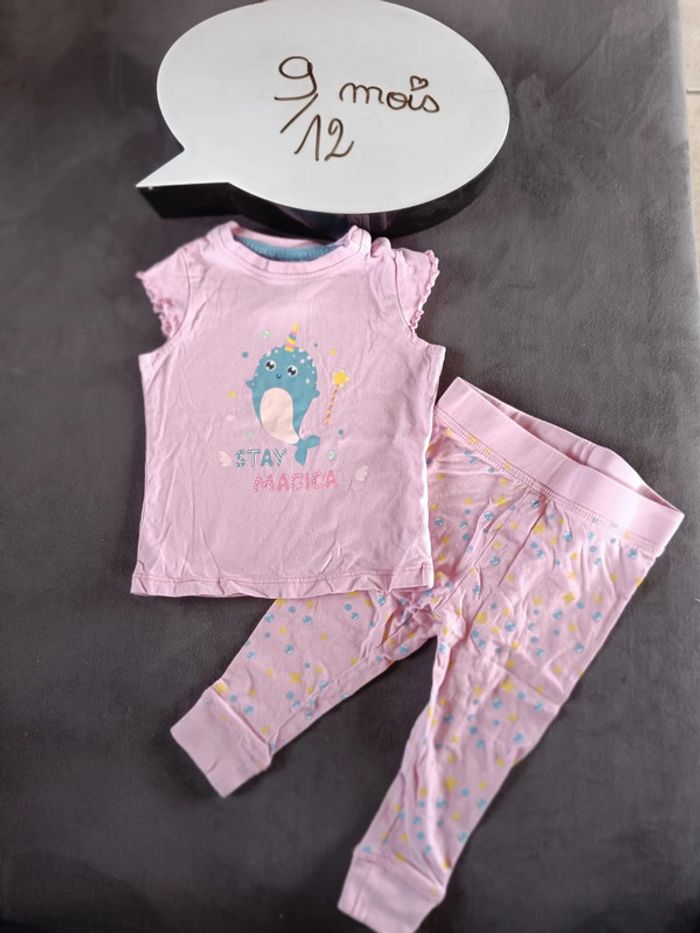 Pyjama 2 pièces été léger Fille 9/12 mois narval licorne Poco piano 100% coton