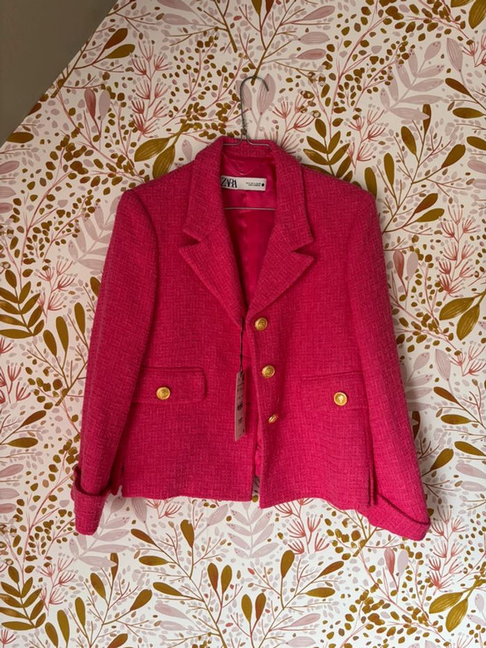 Veste blazer en tweed Zara rose chic