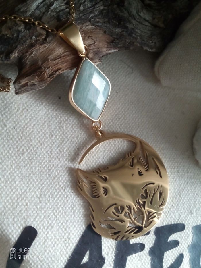Collier lune chat et pierre d'amazonite naturelle - photo numéro 3