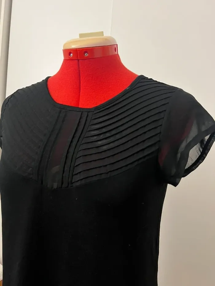 Blouse manches courtes détails transparents noir Camaieu