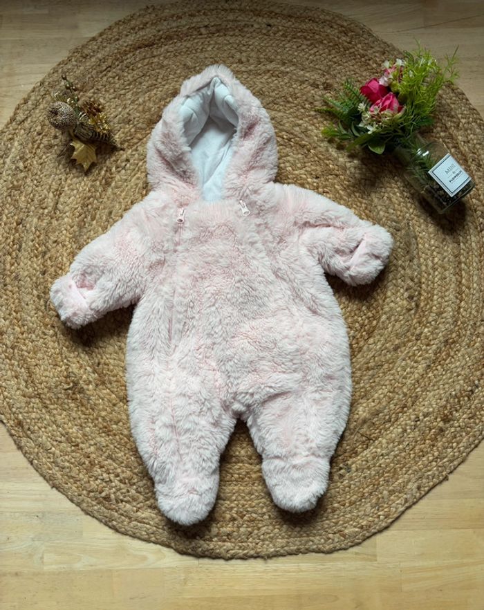🌺Combinaison hivernal/ Combipilote en fausse fourrure rose Taille 1mois-56cm🌺