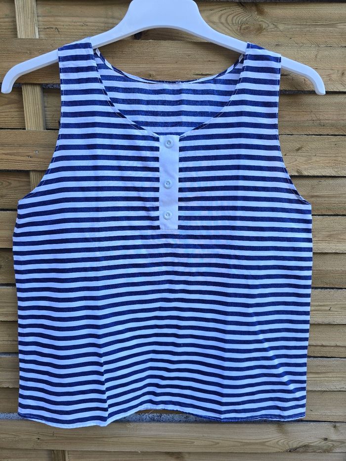 Débardeur marinière marine et blanc 🍒vintage 70 fait main 🍒taille 38/40