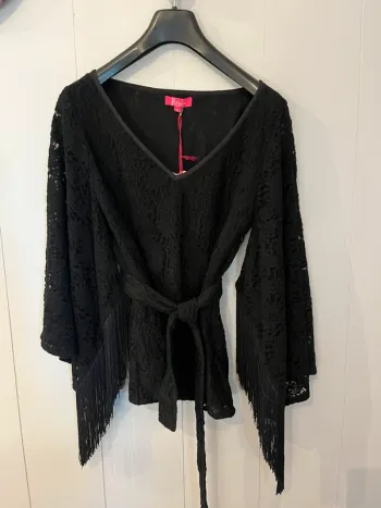 Haut dentelle noire à franges bohème chic XS/S/M – neuf avec étiquette