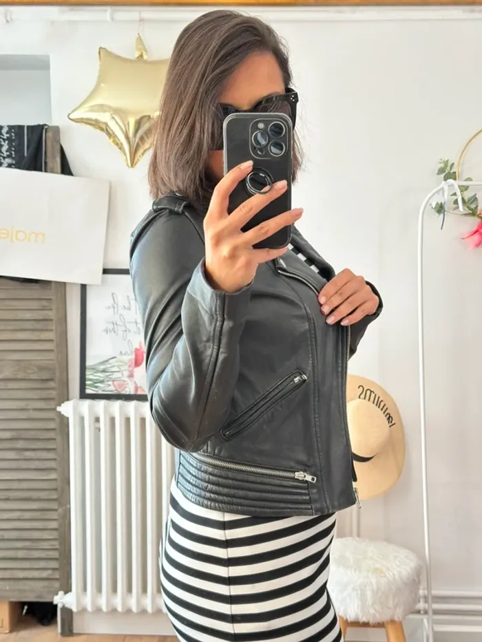 Perfecto en cuir Maje taille 36 noir - photo numéro 3