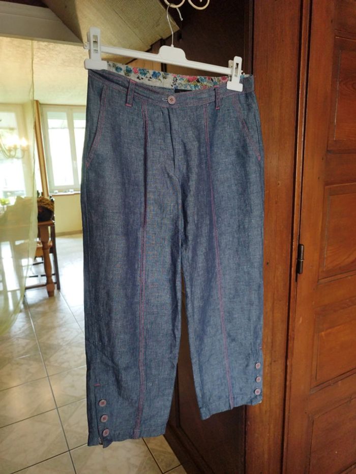 Pantacourt bleu rose vintage style denim y2k 38 - photo numéro 4